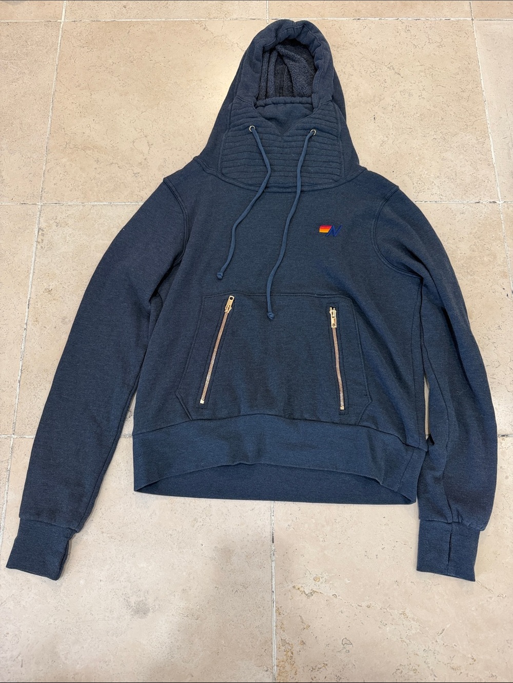 Aviator Nation Slate Blue Hooded Zip Pocket Jacket - Picture 1 of 3